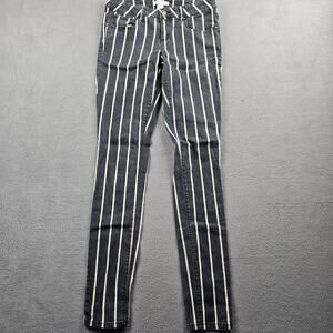 Forever21 Denim Jeans Womens 26 Black White Pin Striped Goth Jack Skellington